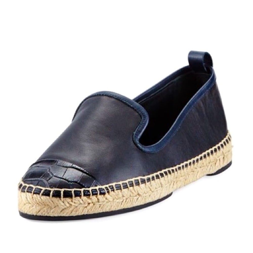 FENDI Leather Croc Embossed Cap toe Espadrille